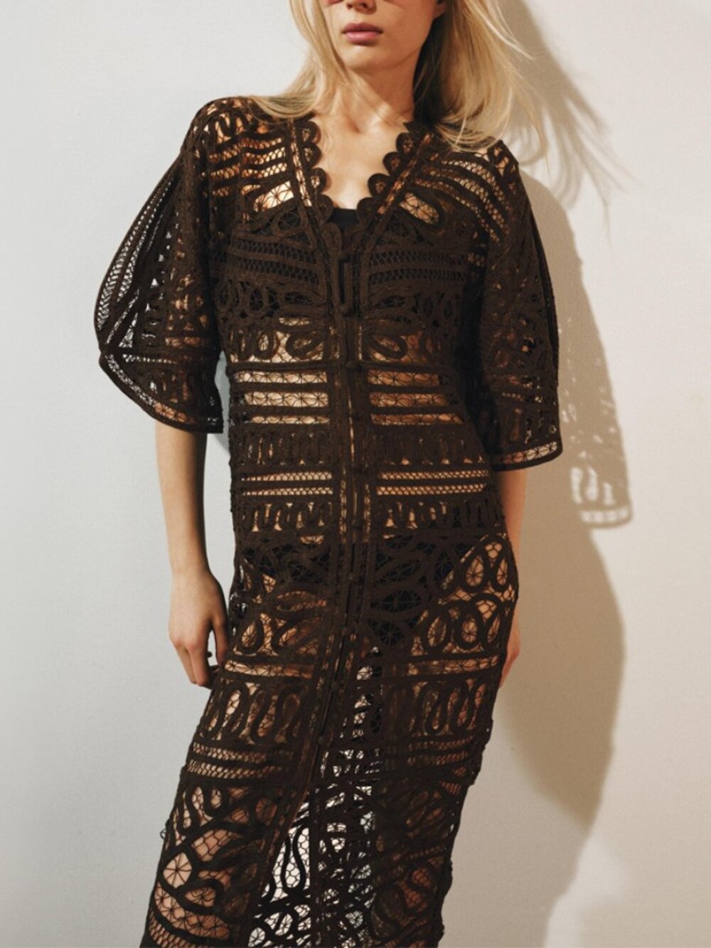ZARA Brown Crochet Maxi Dress NWT NEW Size S